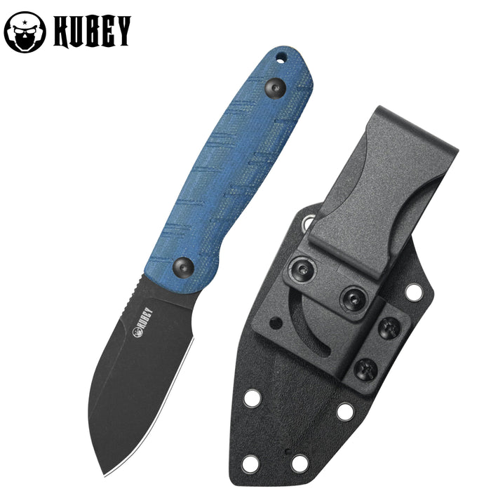 KUBEY KU455C Microburst (14C28N, Sheepsfoot, Blackwash, Blue Micarta, Kydex Sheath) Fixed Blade Knife