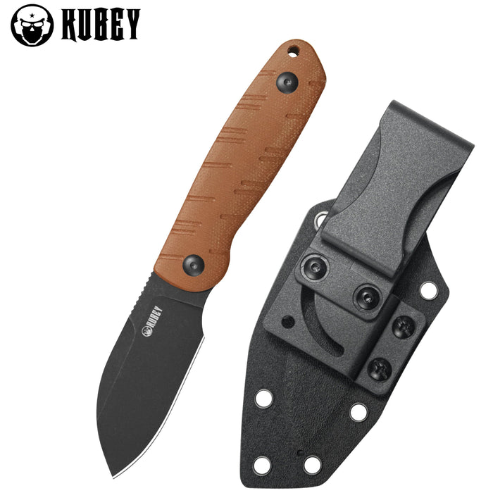 KUBEY KU455D Microburst (14C28N, Sheepsfoot, Blackwash, Brown Micarta, Kydex Sheath) Fixed Blade Knife