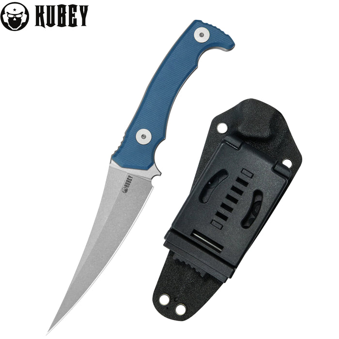 Kubey KU477C Sicarii (14C28N, Skinner, Beadblast, Blue Micarta) Fixed Blade Knife