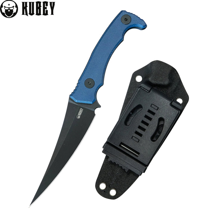 Kubey KU477D Sicarii (14C28N, Skinner, Blackwash, Blue Micarta) Fixed Blade Knife