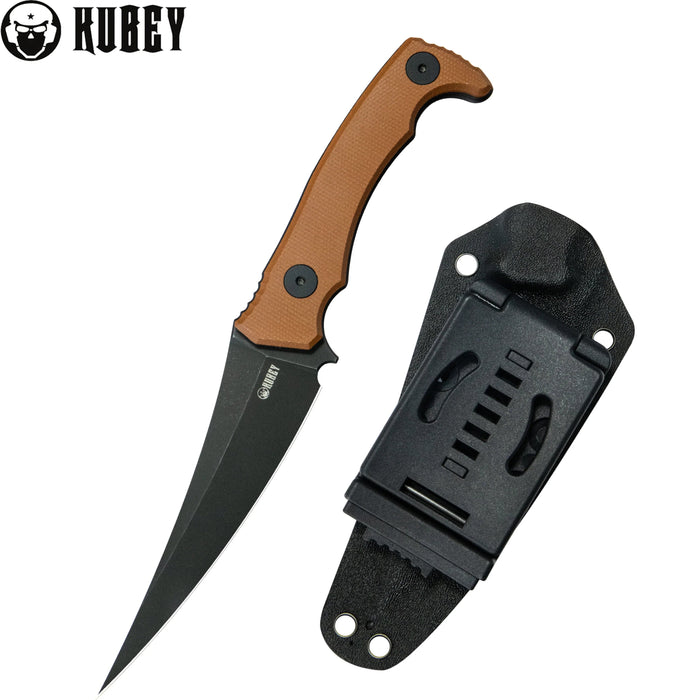 Kubey KU477F Sicarii (14C28N, Skinner, Blackwash, Brown Micarta) Fixed Blade Knife