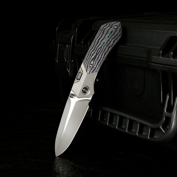 Remette RTPT-JAC RT-Meteor (M390, Drop Point, Pearlescent, Titanium & Carbon Fiber, Button Liner Lock) Folding Pocket Knife