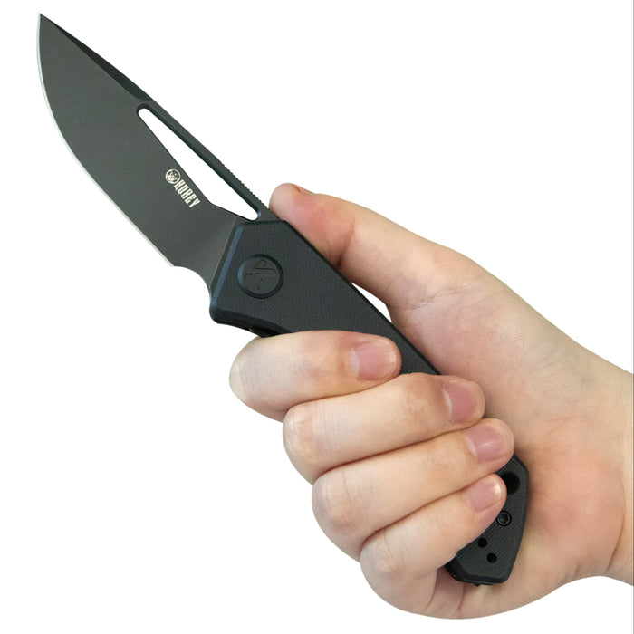 Kubey KU331S Thalia (14C28N, Drop Point, Blackwash, Black G10) Front Flipper EDC Pocket Folding Knife