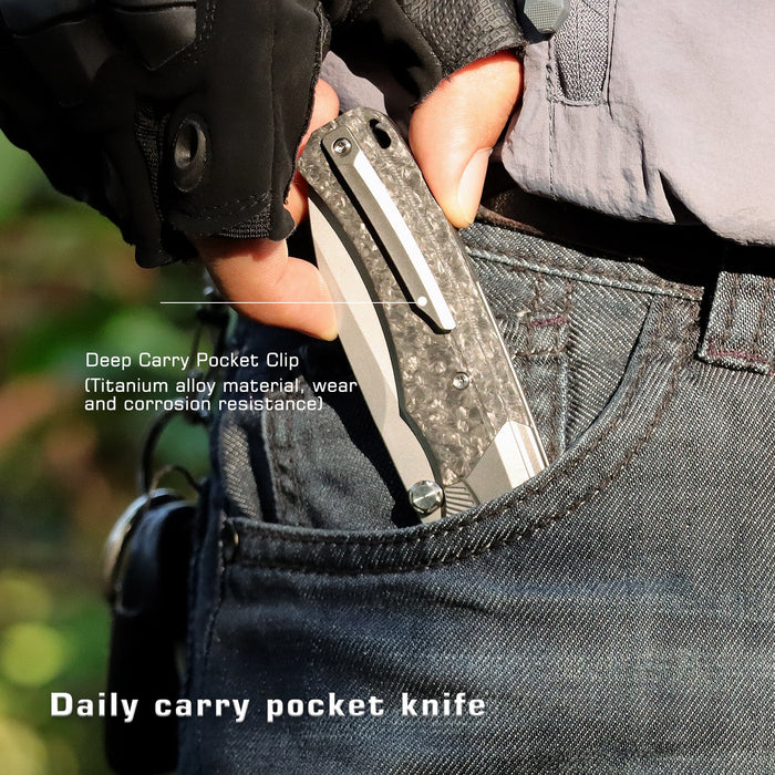 Remette WD107 (M390, Drop Point, Satin, Titanium/Carbon Fiber) Pocket Knife