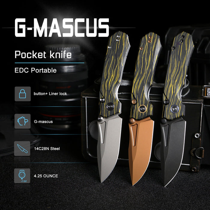 REMETTE RNGC6 RT-Rhino (14C28N, Sandblasted, Drop Point, G10, Yellow/Black) Folding Knife