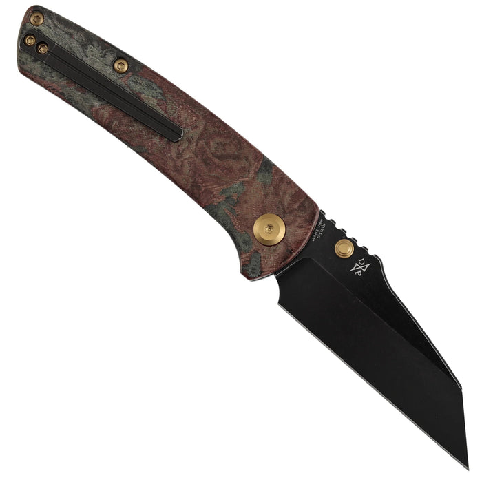 Kansept K1015H1 Main Street (Elmax, Wharncliffe, Blackwash, Red Rag Burl Canvas Micarta) Folding Knife