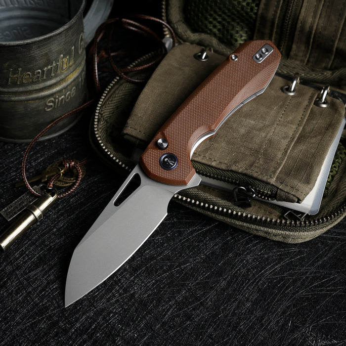 Remette RTCMLC RT-Camel (14C28N, Sheepsfoot, Ceramic Sandblasted, G10, Button Liner Lock) Folding Pocket Knife