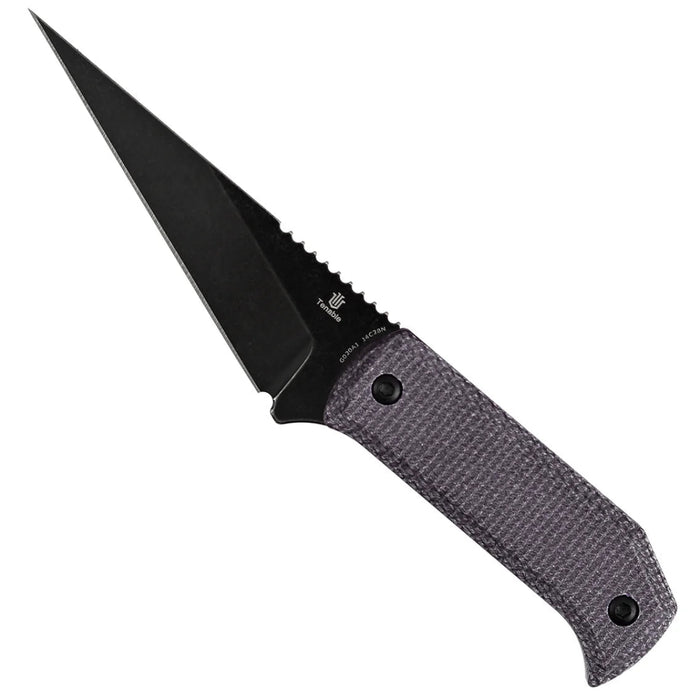 Tenable G020A1 ToothPik (14C28N, Modified Kiridashi, Blackwash, Purple Micarta) Fixed Blade Knife
