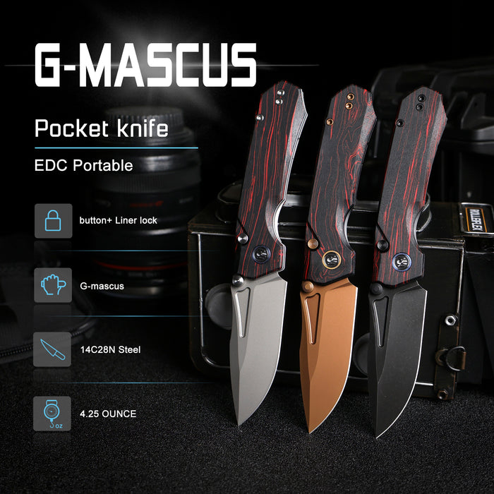 REMETTE RNGC2 RT-Rhino (14C28N, Black, Stonewashed, Drop Point, G10, Red/Black) Folding Knife