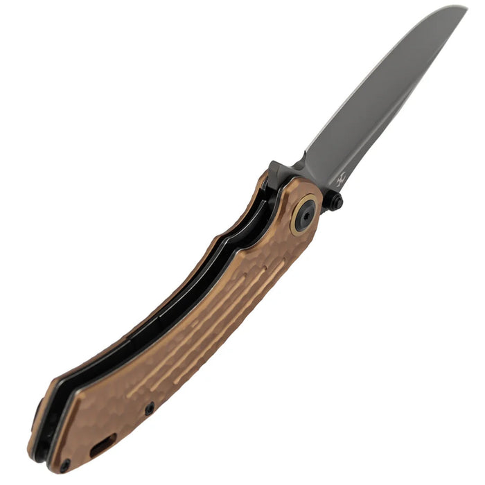 Kansept K1032A7 Pretatout (CPM S35VN, Drop Point, Stonewashed, Golden Aluminum with Rock Texture) Folding Knife