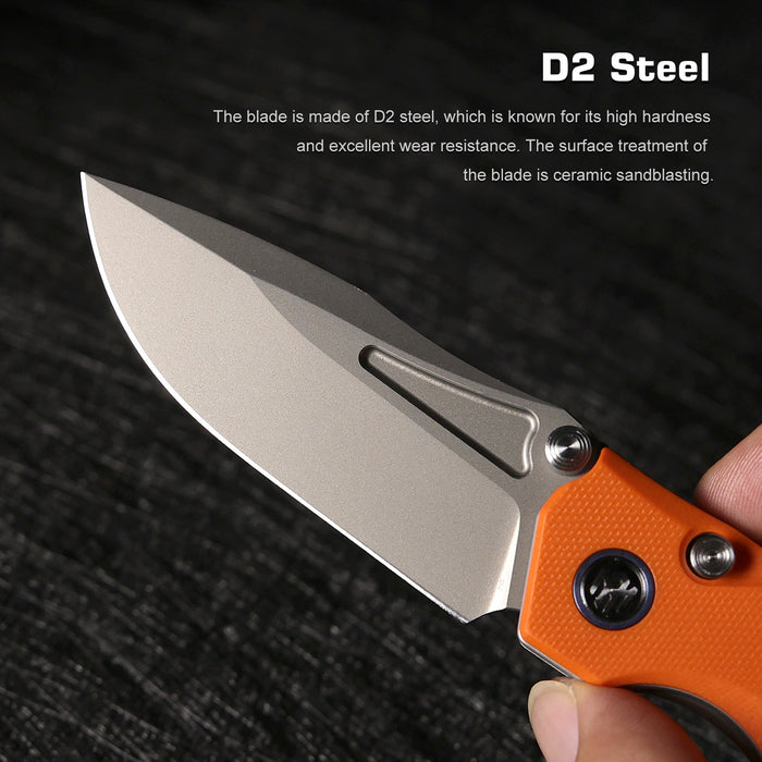 REMETTE RNGD3 RT-Rhino (D2, Bead Blast, Drop Point, G10, Orange) Folding Knife