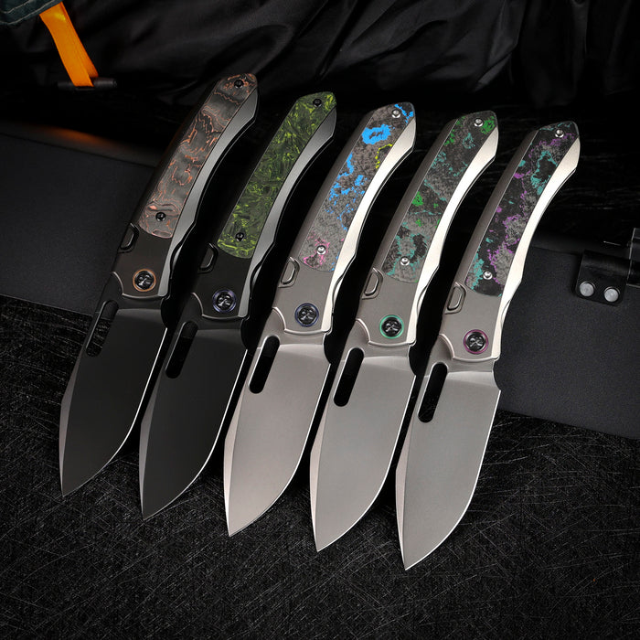 Remette ORCAJY RT-Orca (M390, Drop Point, Pearlescent, Titanium & Carbon Fiber, Button Frame Lock) Pocket Knife
