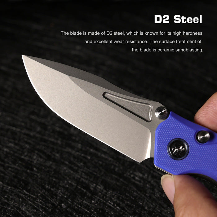 REMETTE RNGD4 RT-Rhino (D2, Bead Blast, Drop Point, G10, Blue) Folding Knife