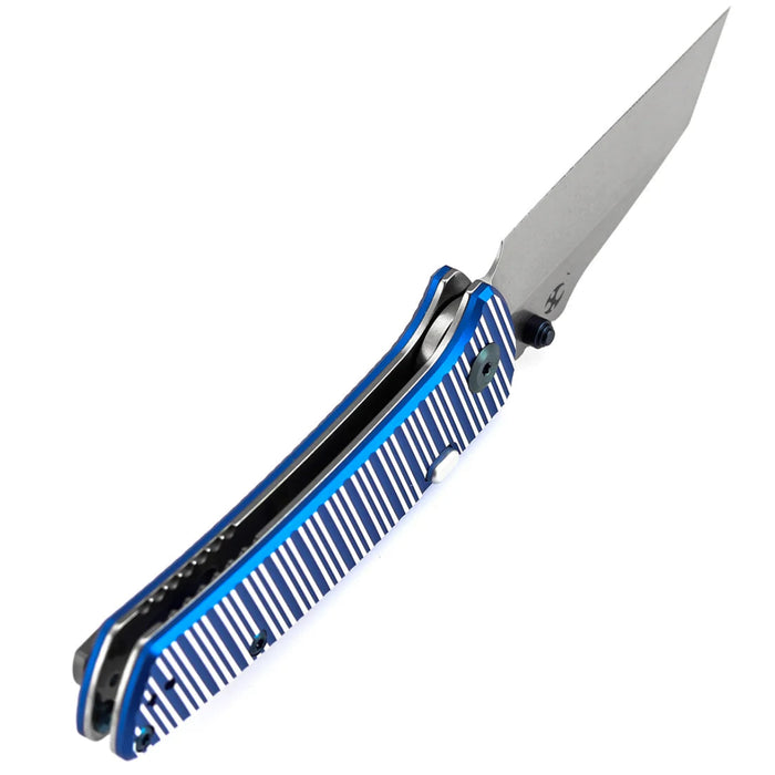 Kansept K1015H3 Main Street (Elmax, Wharncliffe, Stonewashed, Blue and Plain Aluminum with Stripes) Folding Knife