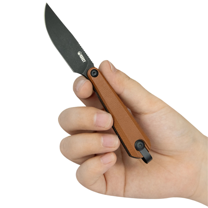 KUBEY KU451C YAG (14C28N, Drop Point, Blackwash, Brown Micarta, Kydex Sheath) Fixed Blade Knife