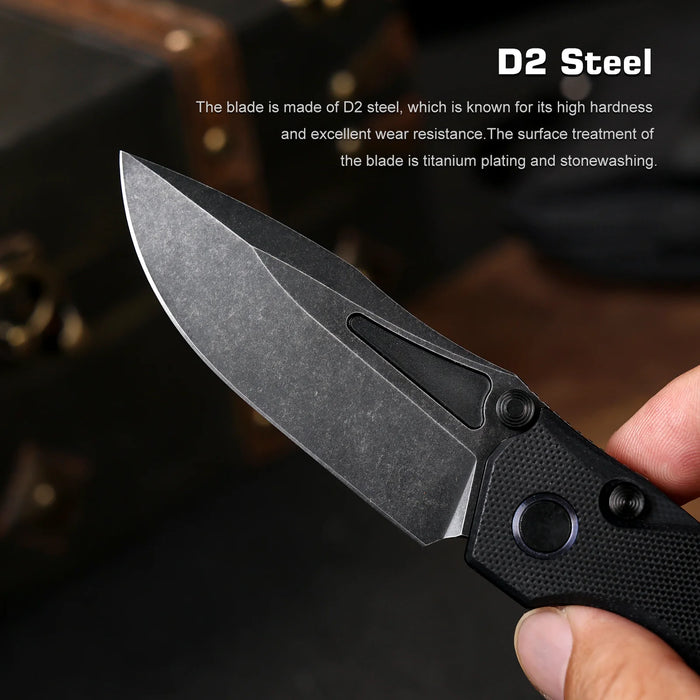 REMETTE RNGD1 RT-Rhino (D2, Drop Point, Stonewashed, G10, Black) Pocket Knife