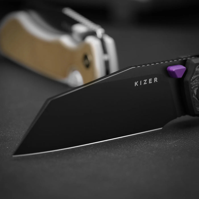 Kizer Ki3738A1 Wharning (S45VN, Sheepsfoot, Satin, Aluminum/Norplex UltreX Micarta) Pocket Knife