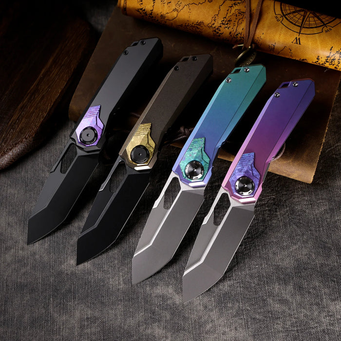 REMETTE RTT1-VNA RT-Peregrine Falcon (Vanax Steel, Reverse Tanto, Hand Grinding Pearlescent Finish Effect+DLC Surface Treatment, Titanium+Crystallized Titanium) Folding Knife