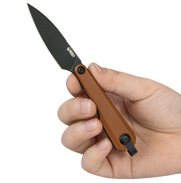 Kubey KU452C YAG (14C28N, Wharncliffe, Blackwash, Brown Micarta, Kydex Sheath) Fixed Blade Knife