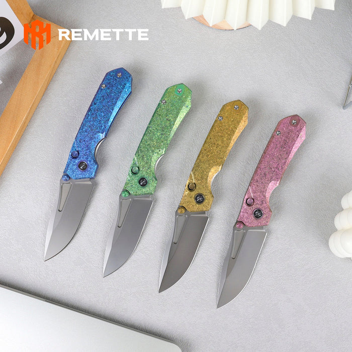 REMETTE RNTB3 RT-Rhino (M390, Drop Point, Pearlescent, Crystallized Titanium, Blue) Pocket Knife