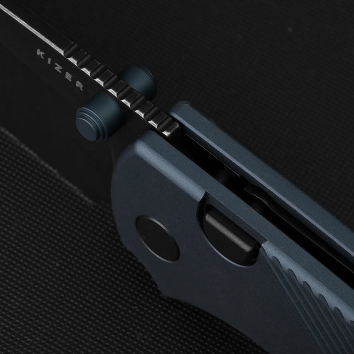 Kizer V3801A3 Glaux (14C28N, Drop Point, Black PVD, Stonewashed, Aluminum, Button Liner Lock) Pocket Knife