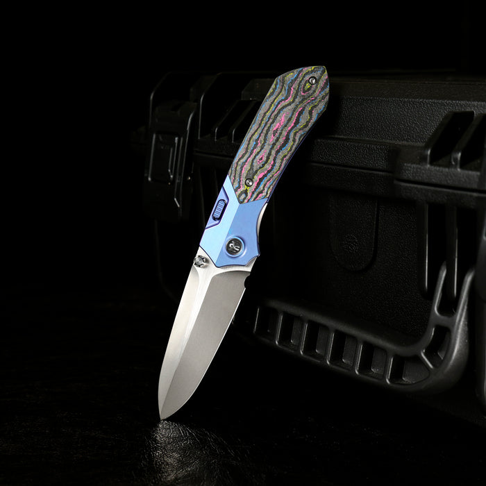 Remette RTPT-UC RT-Meteor (M390, Drop Point, Pearlescent, Titanium & Carbon Fiber, Button Liner Lock) Folding Pocket Knife