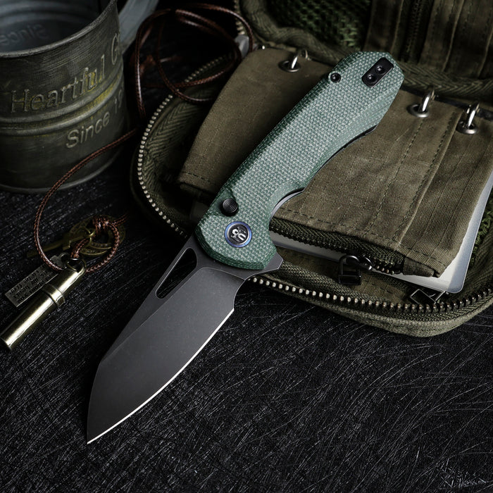 Remette RTCMLE RT-Camel (14C28N, Sheepsfoot, Titanium Plated Stonewashed, Micarta, Button Liner Lock) Folding Pocket Knife