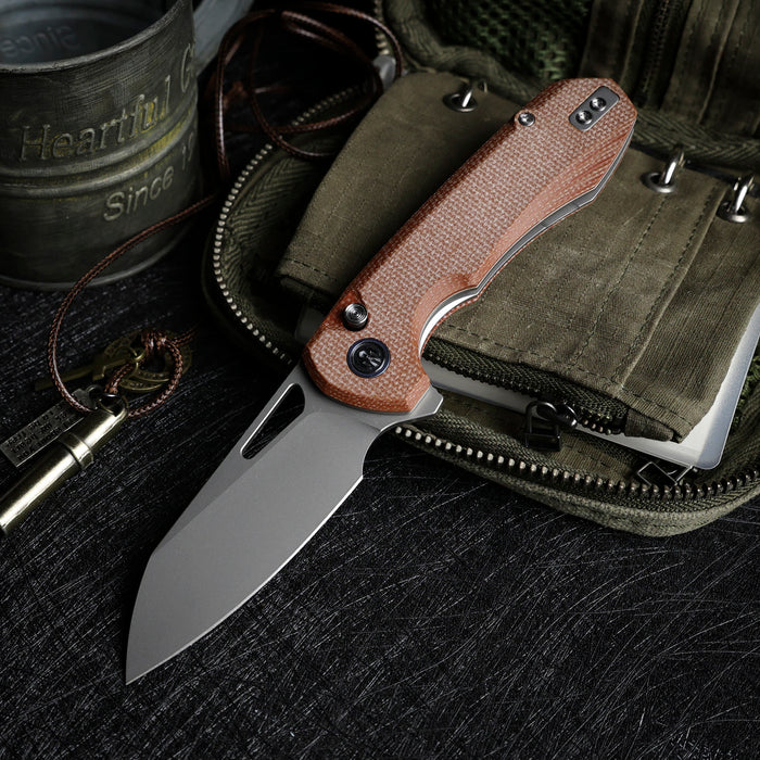 Remette RTCMLF RT-Camel (14C28N, Sheepsfoot, Ceramic Sandblasted, Micarta, Button Liner Lock) Folding Pocket Knife