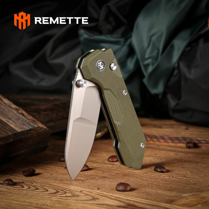 REMETTE RTCO-GM Cosmic (14C28N, Drop Point, Ceramic Sandblasting Effect, G10, OD Green) Pocket Knife