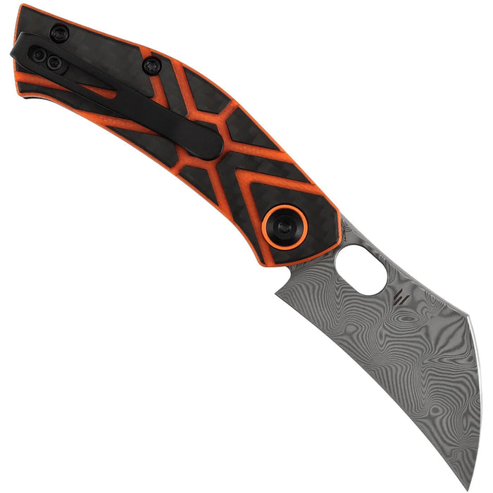 Tenable B2087A4 Osprey (Damascus, Recurved Hawkbill, Twill Carbon Fiber & Orange G10) Folding Knife