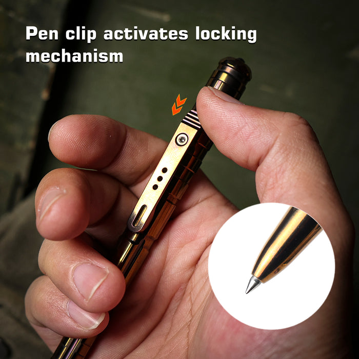 REMETTE RT-TP1G Tactical Slide Click Pen (Bronze Titanium, Glassbreaker) Tactical Pen