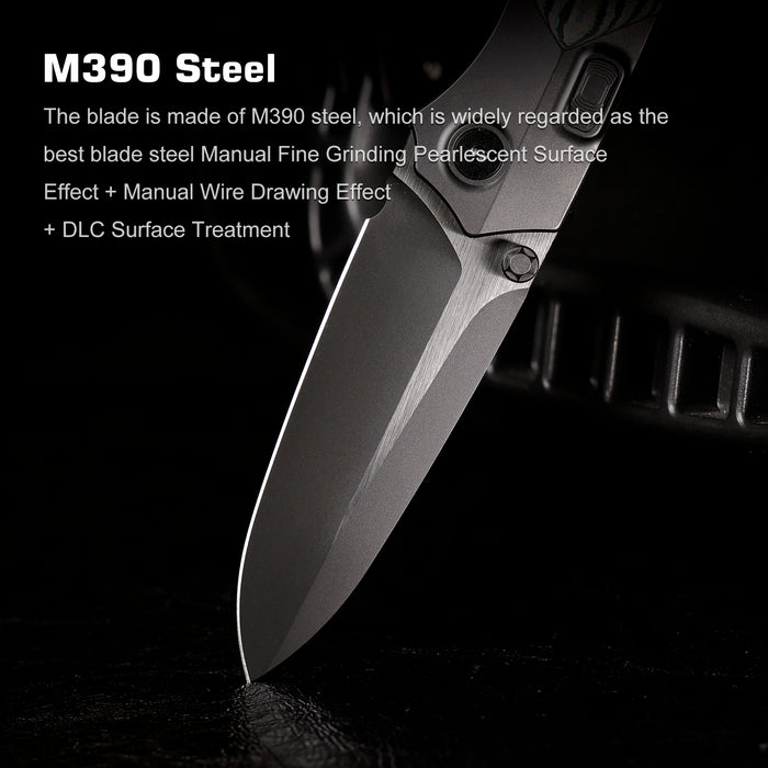 Remette RTPT-KBC RT-Meteor (M390, Drop Point, DLC, Titanium & Carbon Fiber, Button Liner Lock) Folding Pocket Knife