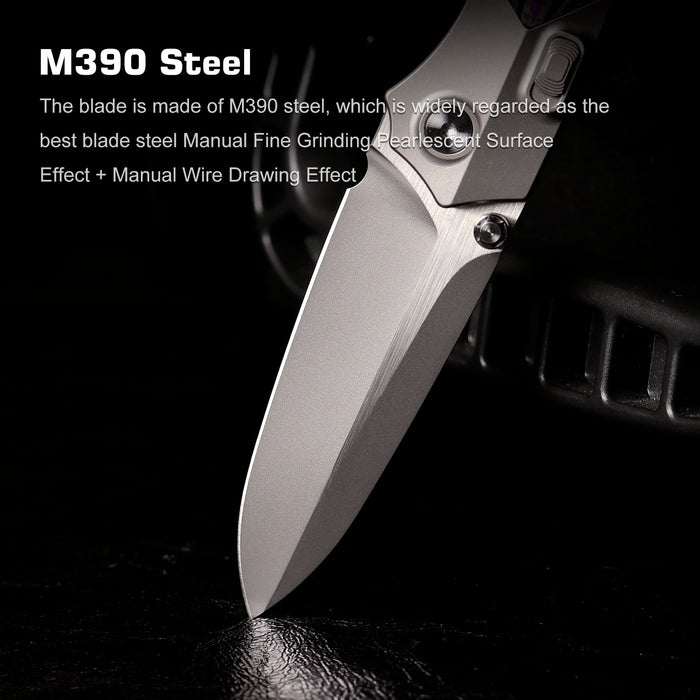 Remette RTPT-JAC RT-Meteor (M390, Drop Point, Pearlescent, Titanium & Carbon Fiber, Button Liner Lock) Folding Pocket Knife