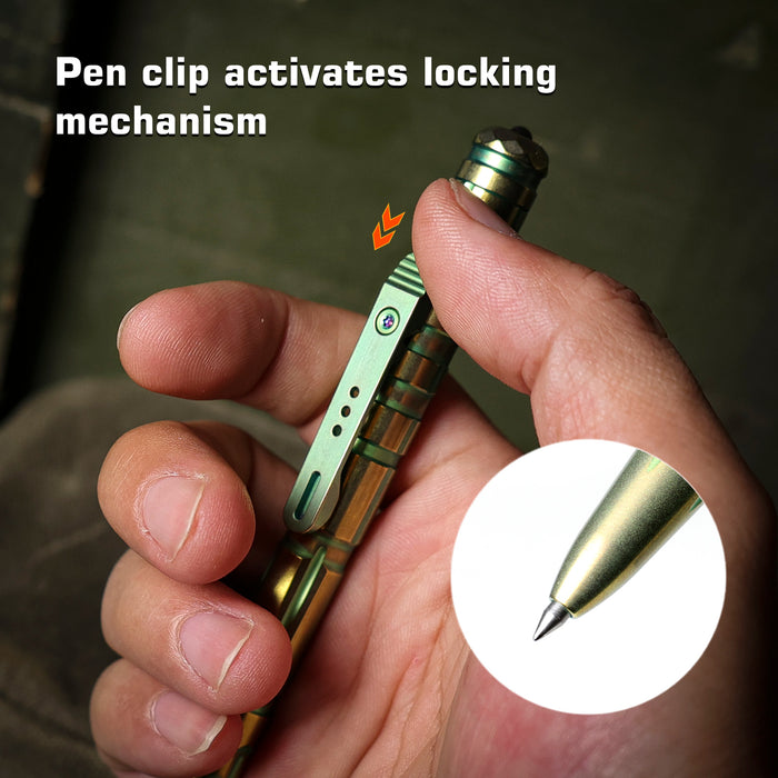 REMETTE RT-TP1C Tactical Slide Click Pen (Gold/Green Titanium, Glassbreaker) Tactical Pen