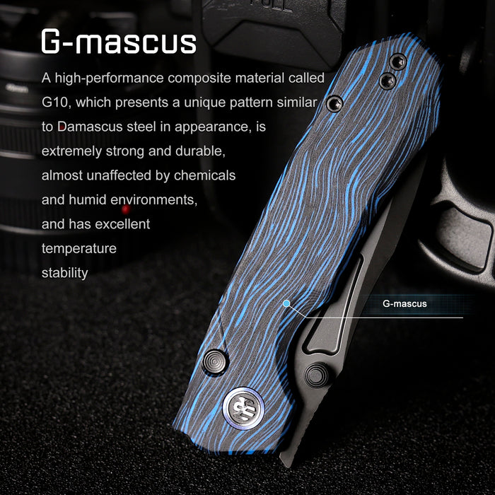 REMETTE RNGC1 RT-Rhino (14C28N, Black, Stonewashed, Drop Point, Blue/Black G10) Folding Knife