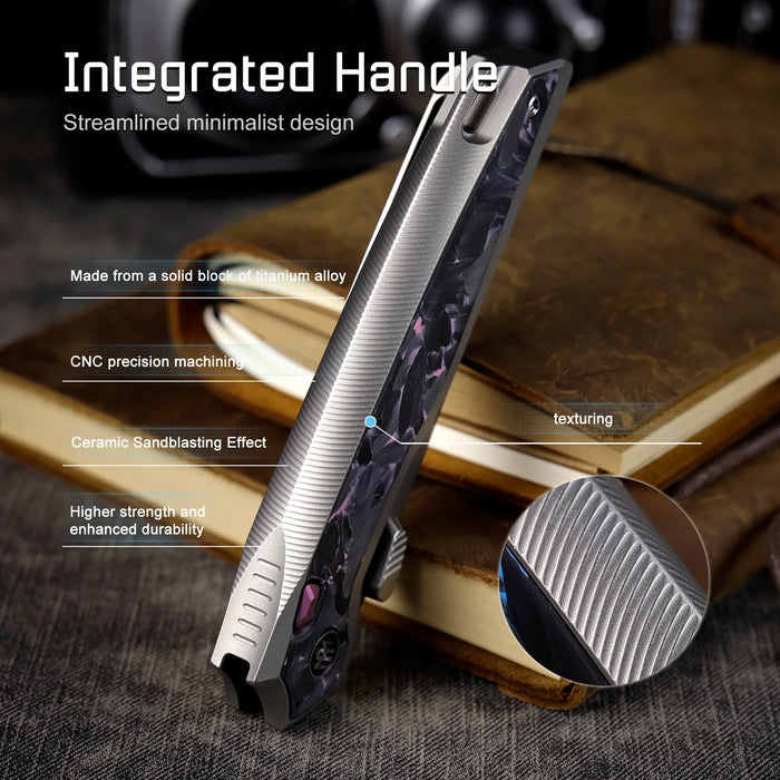 REMETTE ONEA3 RT-ONE (M390, Drop Point, Manual Fine Grinding Pearlescent Surface Effect, Titanium + Carbon Fiber) Folding Knife
