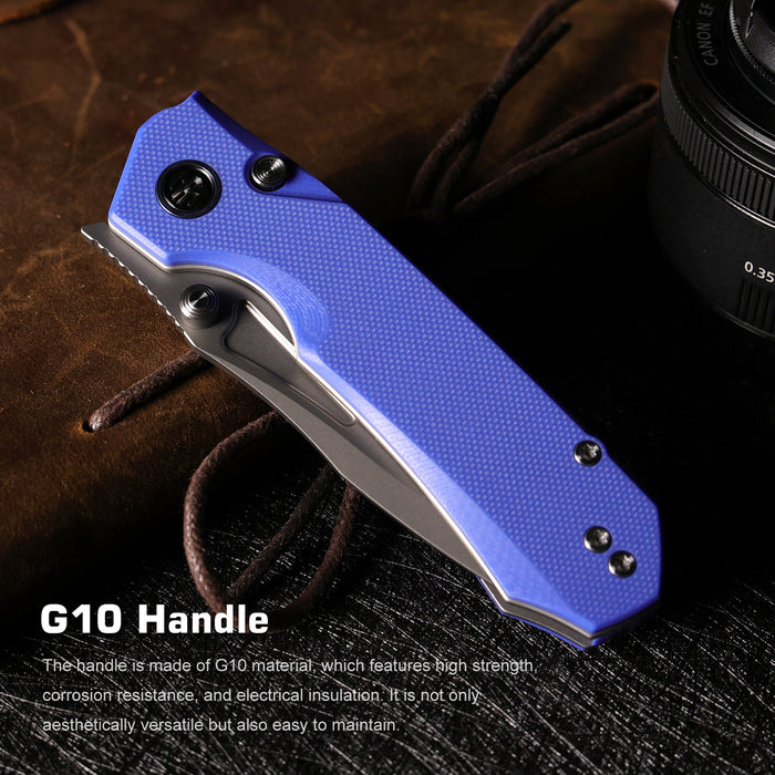 REMETTE RNGD4 RT-Rhino (D2, Bead Blast, Drop Point, G10, Blue) Folding Knife