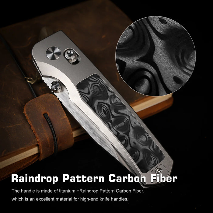 REMETTE AURA-D RT-Aurora (M390, Drop Point, Pearlescent, Titanium/Carbon Fiber) Pocket Knife