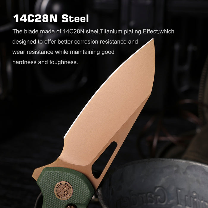 Remette RTCMLD RT-Camel (14C28N, Sheepsfoot, Titanium Plated, G10, Button Liner Lock) Folding Pocket Knife