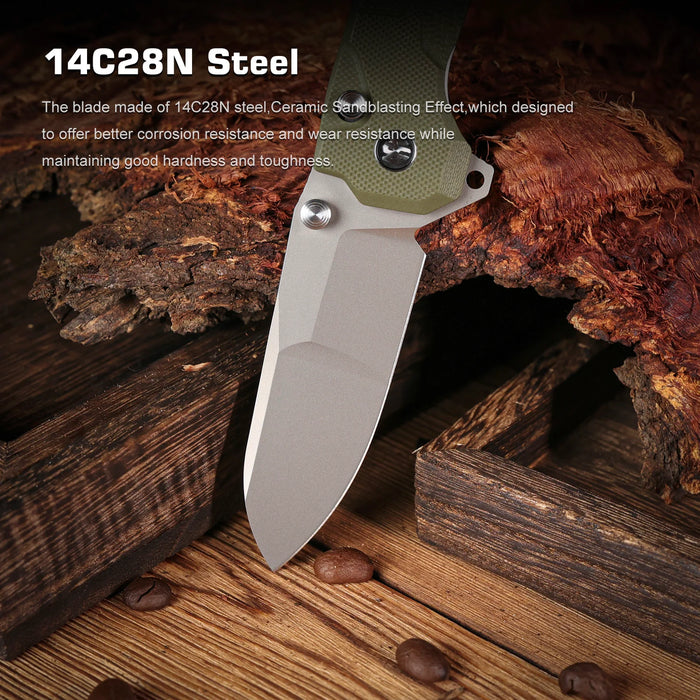 REMETTE RTCO-GM Cosmic (14C28N, Drop Point, Ceramic Sandblasting Effect, G10, OD Green) Pocket Knife