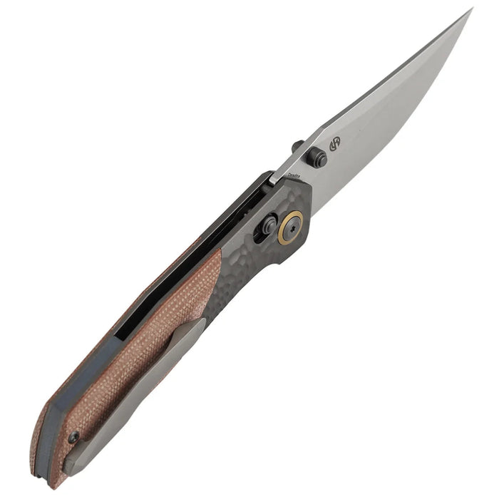 Kansept T1081V1 Deadite (154CM, Clip Point, Stonewashed, Gray Aluminum with Brown Micarta Scales) Folding Knife