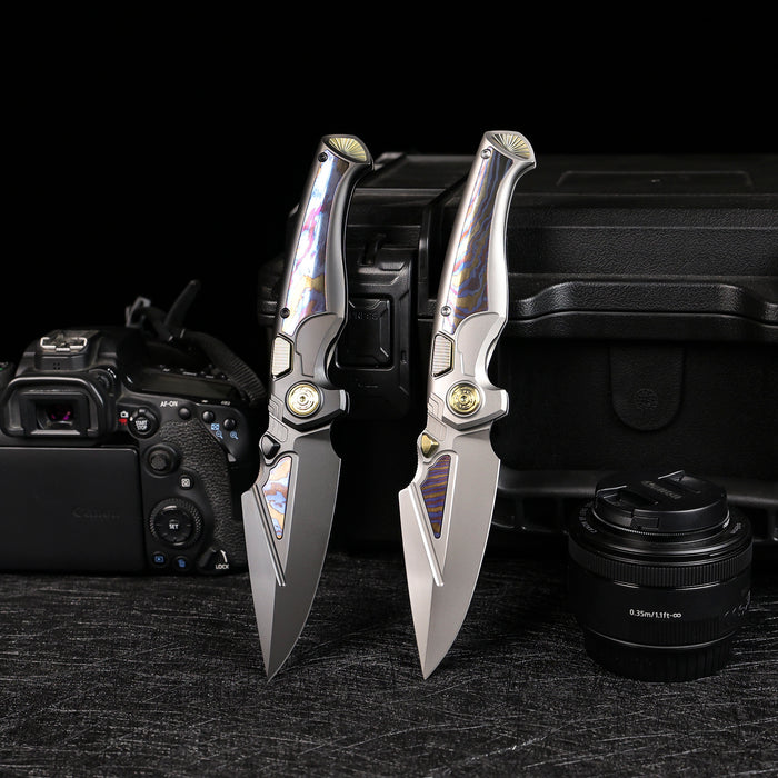 Remette SCPT-A RT-Scepter (M390, Harpoon, Bead Blasted, Titanium Timascus, Button Frame Lock) Pocket Knife