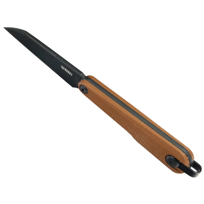 KUBEY KU450C YAG (14C28N, Sheepsfoot, Blackwash, Brown Micarta, Kydex Sheath) Fixed Blade Knife