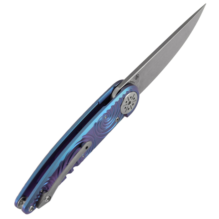 Kansept K2141A4 Symétrix (CPM S35VN, Stonewashed, Blue-Purple Anodized Titanium with Swirl Pattern) Folding Knife