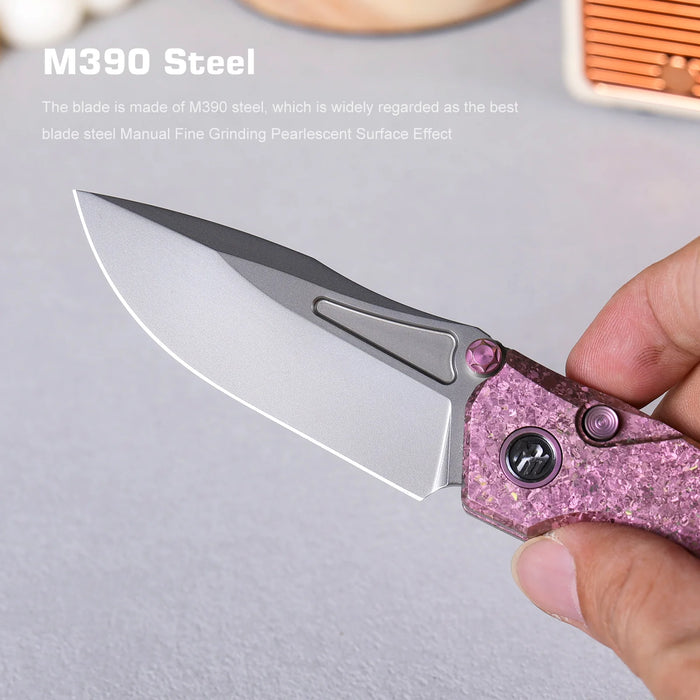 REMETTE RNTB1 RT-Rhino (M390, Drop Point, Pearlescent, Crystallized Titanium, Pink) Pocket Knife