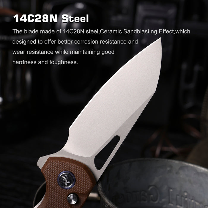 Remette RTCMLC RT-Camel (14C28N, Sheepsfoot, Ceramic Sandblasted, G10, Button Liner Lock) Folding Pocket Knife