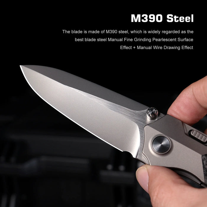 Remette RTPT-EL Meteor (M390, Pearlescent, Drop Point, Titanium/Carbon Fiber, Sandblasting) Pocket Knife