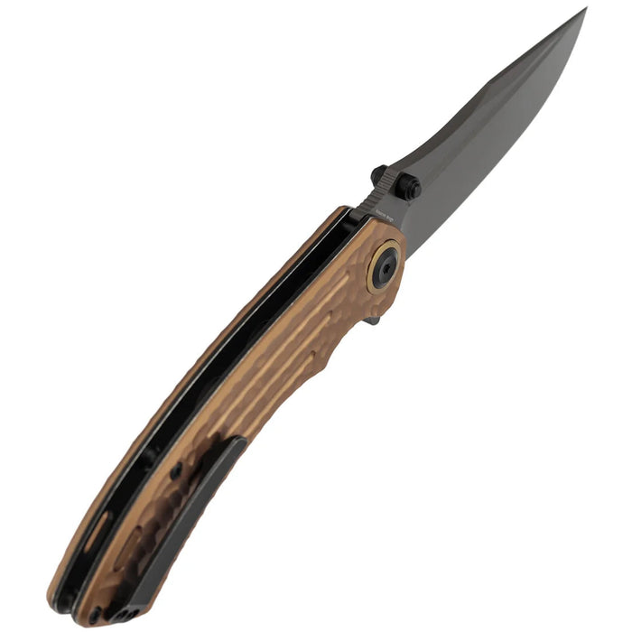 Kansept K1032A7 Pretatout (CPM S35VN, Drop Point, Stonewashed, Golden Aluminum with Rock Texture) Folding Knife