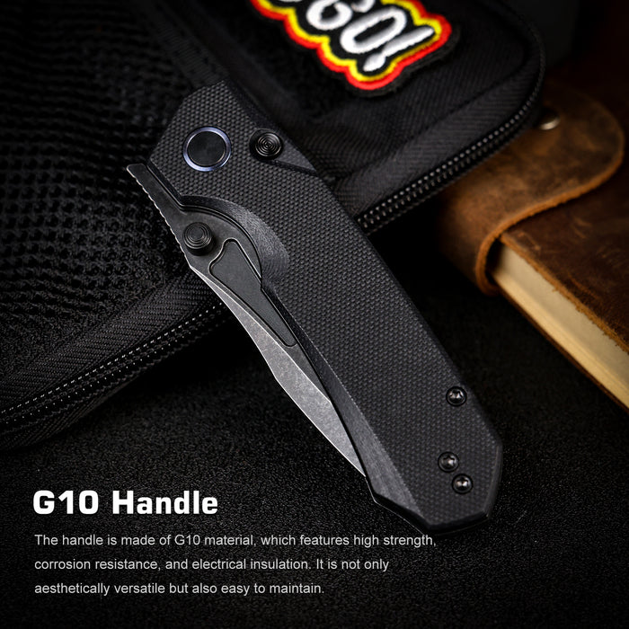 Remette MC25B RT-Rhino (14C28N, Drop Point, Stonewashed, Micarta, Black) Pocket Knife