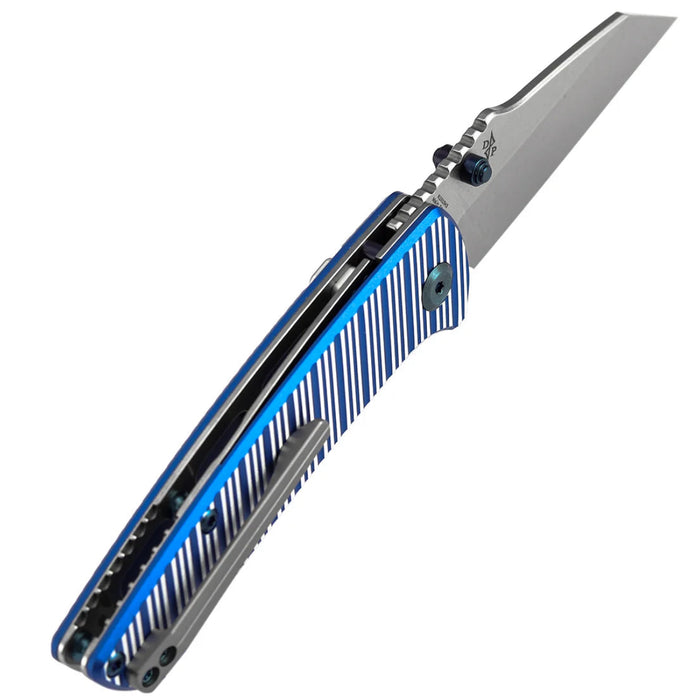Kansept K1015H3 Main Street (Elmax, Wharncliffe, Stonewashed, Blue and Plain Aluminum with Stripes) Folding Knife